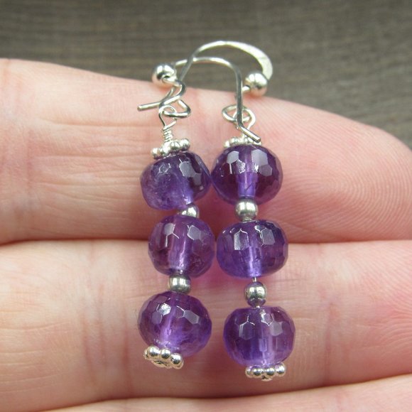 Jewelry - Sterling Silver Triple Cut Amethyst Orbs Earrings Vintage